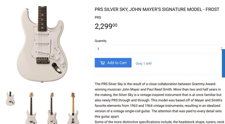 PRS John Mayer Silver Sky Signature model 2018