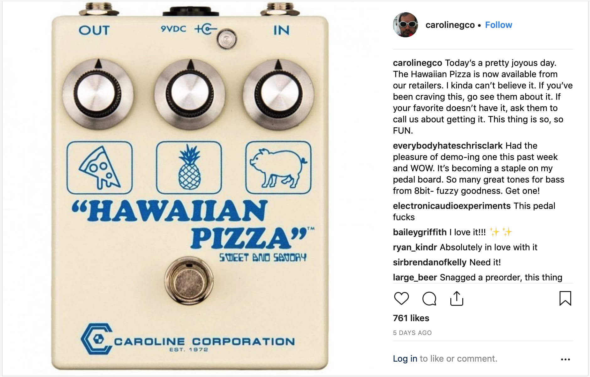 Hawaiian Pizza Instagram announcement