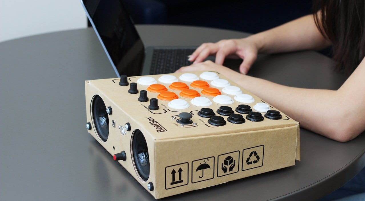 DIY drum machine in a cardboard box 