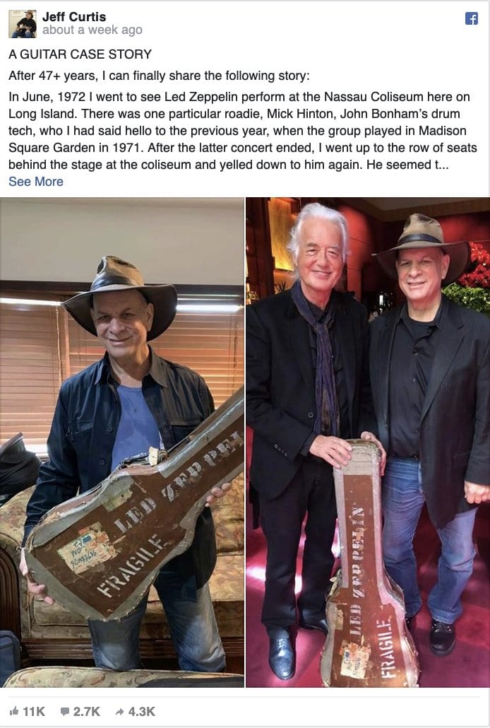 Jeff Curtis gives Jimmy Page back his lost guitar case
