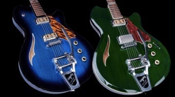 Supro Bigsby-equipped semi-hollow Conquistador and Clermont