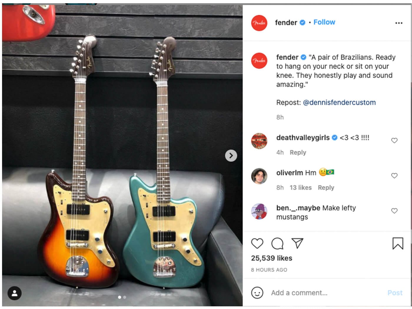 Fender criticised for misogynistic Instagram post