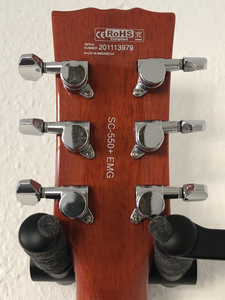 Back of headstock and locking tuners