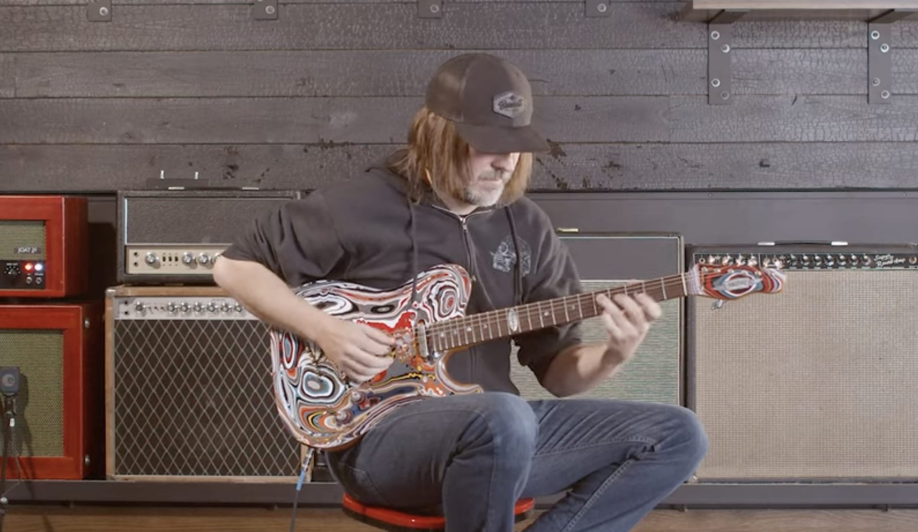Andy Wood taking this Motor City Agate guitar through its paces