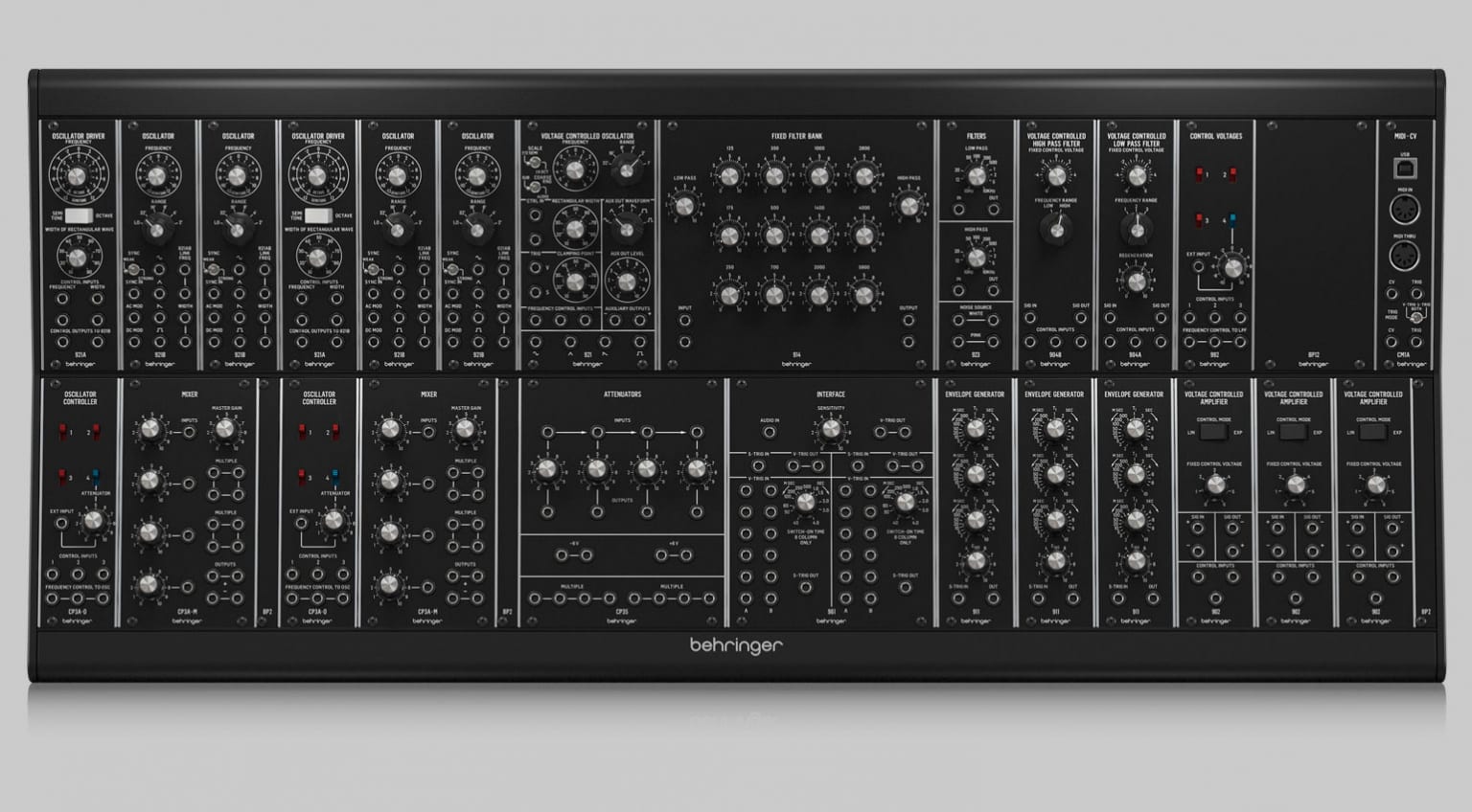 Behringer SYSTEM 55 - Synthétiseur Modulaire Complet Avec 38 Modules, Acier Noir