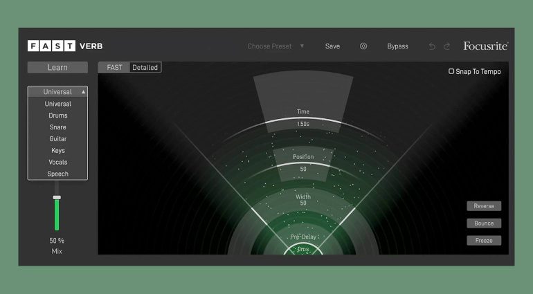 Focusrite FAST Verb: reverb plug-in with artificial intelligence Focusrite FAST Verb: reverb plug-in with artificial intelligence