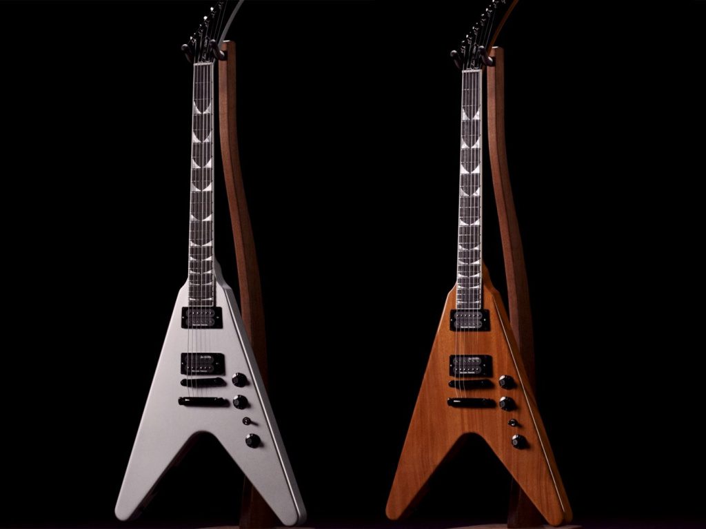 Gibson Dave Mustaine Flying V EX comes in either Antique Natural or Silver Metallic 