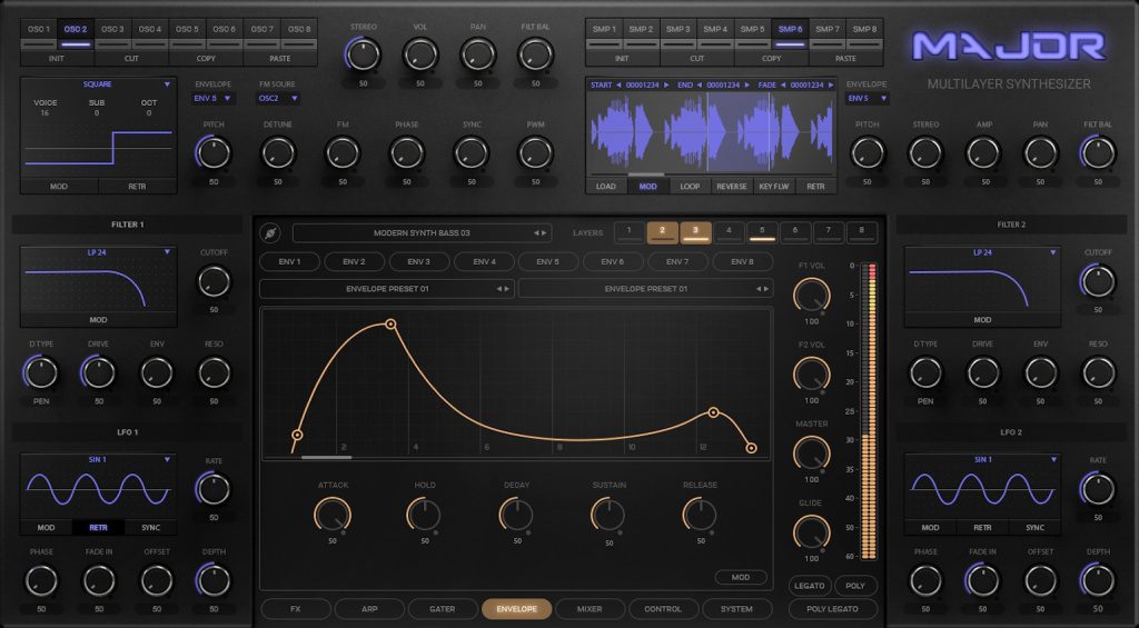 'MAJOR' Multi-Layer Software Synthesizer Plugin envelope generators