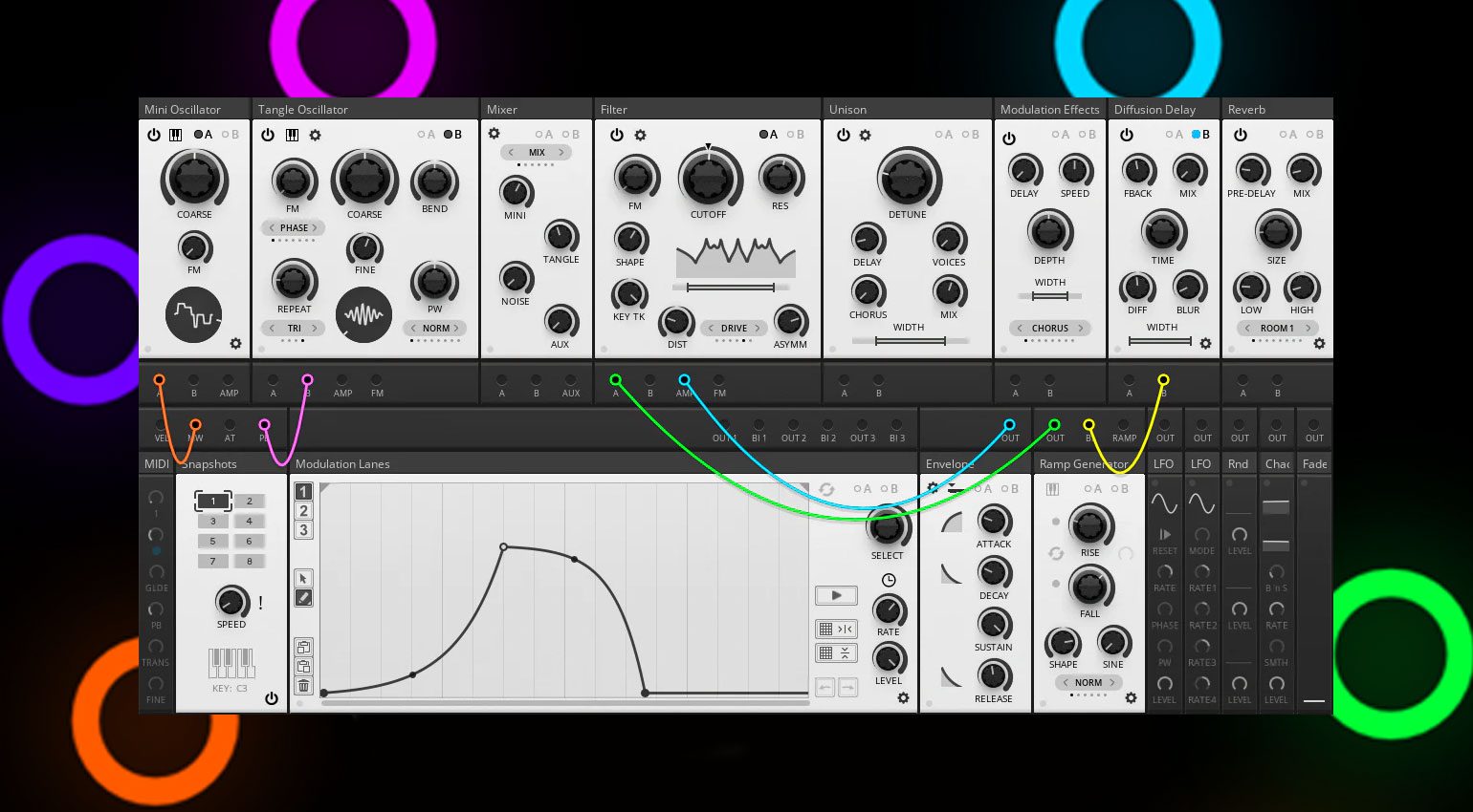 Tangle Synth from Toybox: Semi-modular synth for Reaktor Blocks