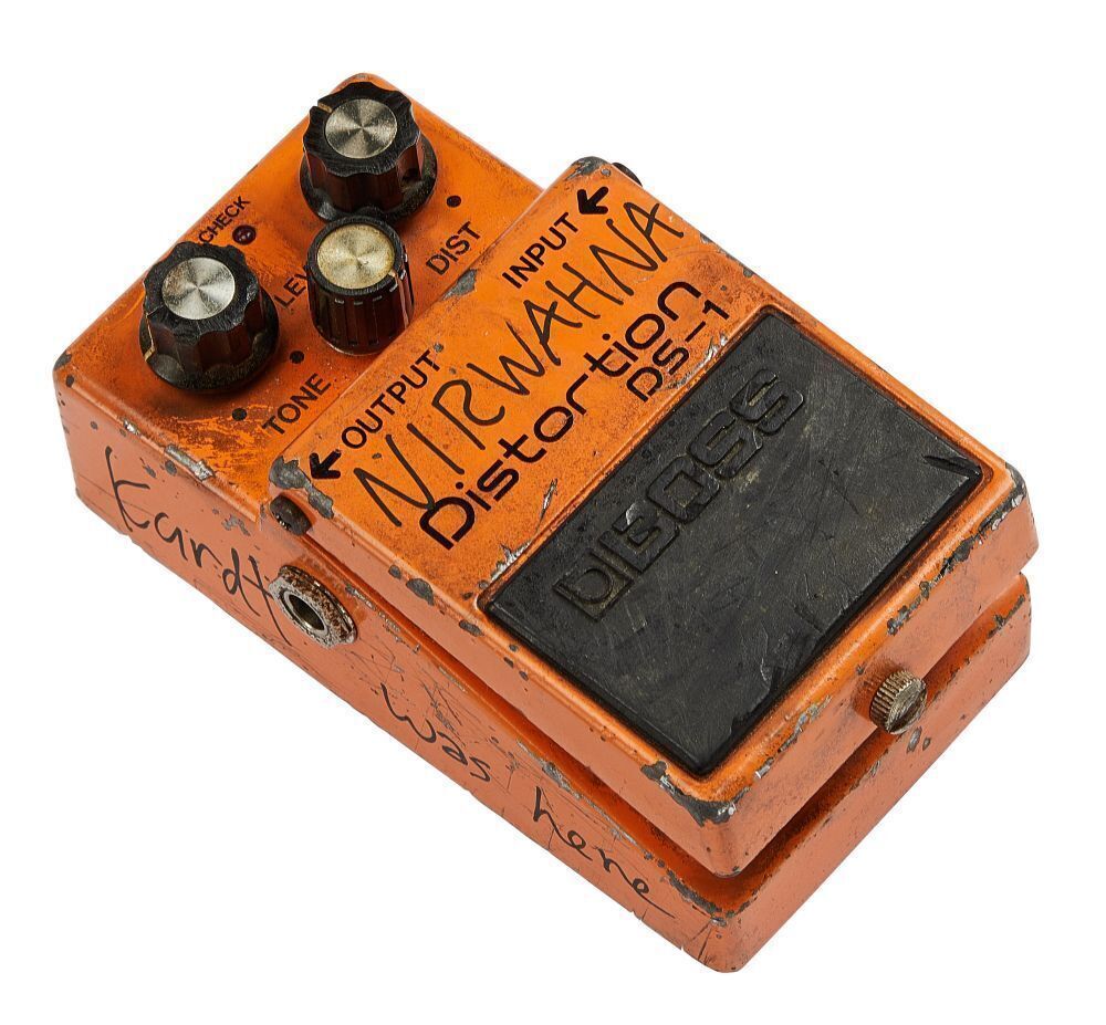 1980's Boss DS-1 Distortion guitar effects pedal that has been inscribed by Kurt Cobain